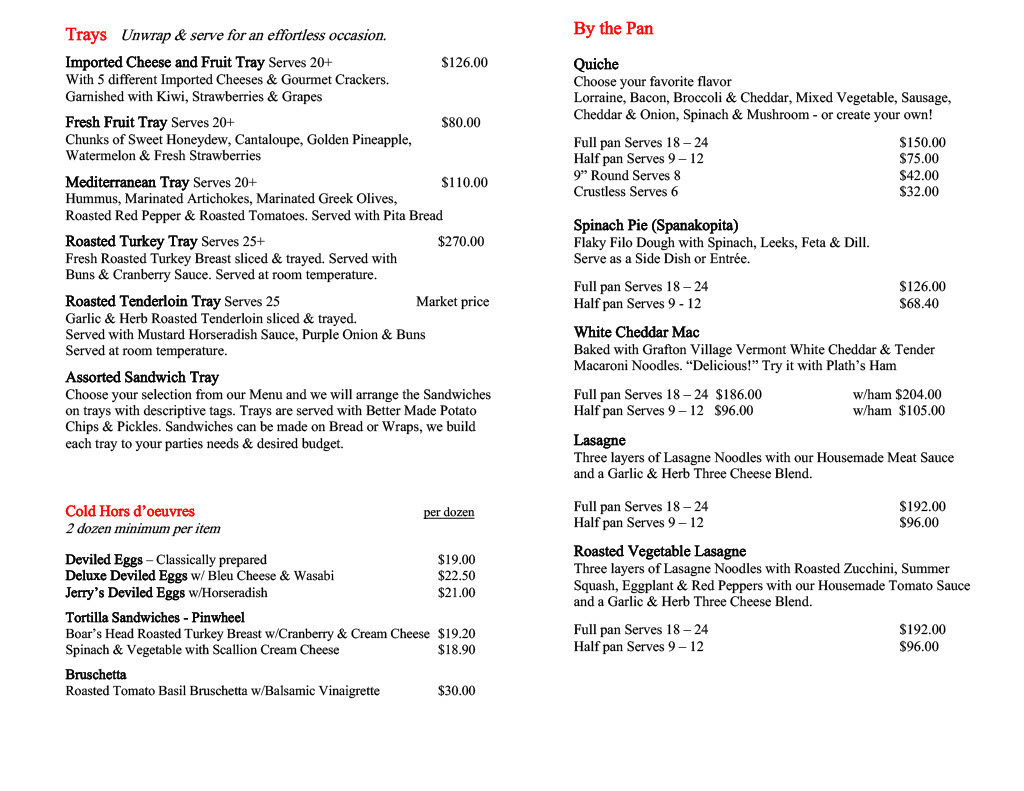 Catering Menu Julienne Tomatoes